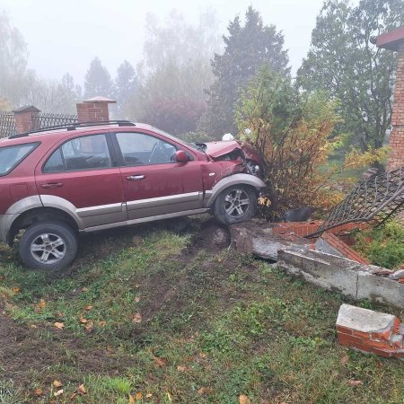 Kia wjechała w ogrodzenie. Pasażer ranny [ZDJĘCIA]