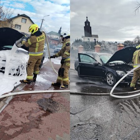 Co za pech! Pożar mercedesa przy cmentarzu w Kadzidle