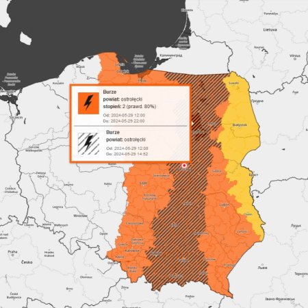 Uwaga! Kolejne ostrzeżenie meteorologiczne dla Ostrołęki i powiatu