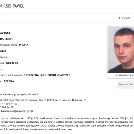 Informacja o poszukiwaniach na stronie policji